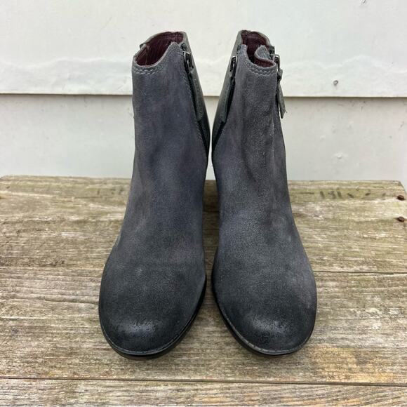 Roan Bed Stu Lina Mixed Suede Leather Black Charcoal Heeled Boot Bootie 9.5 - Picture 2 of 7